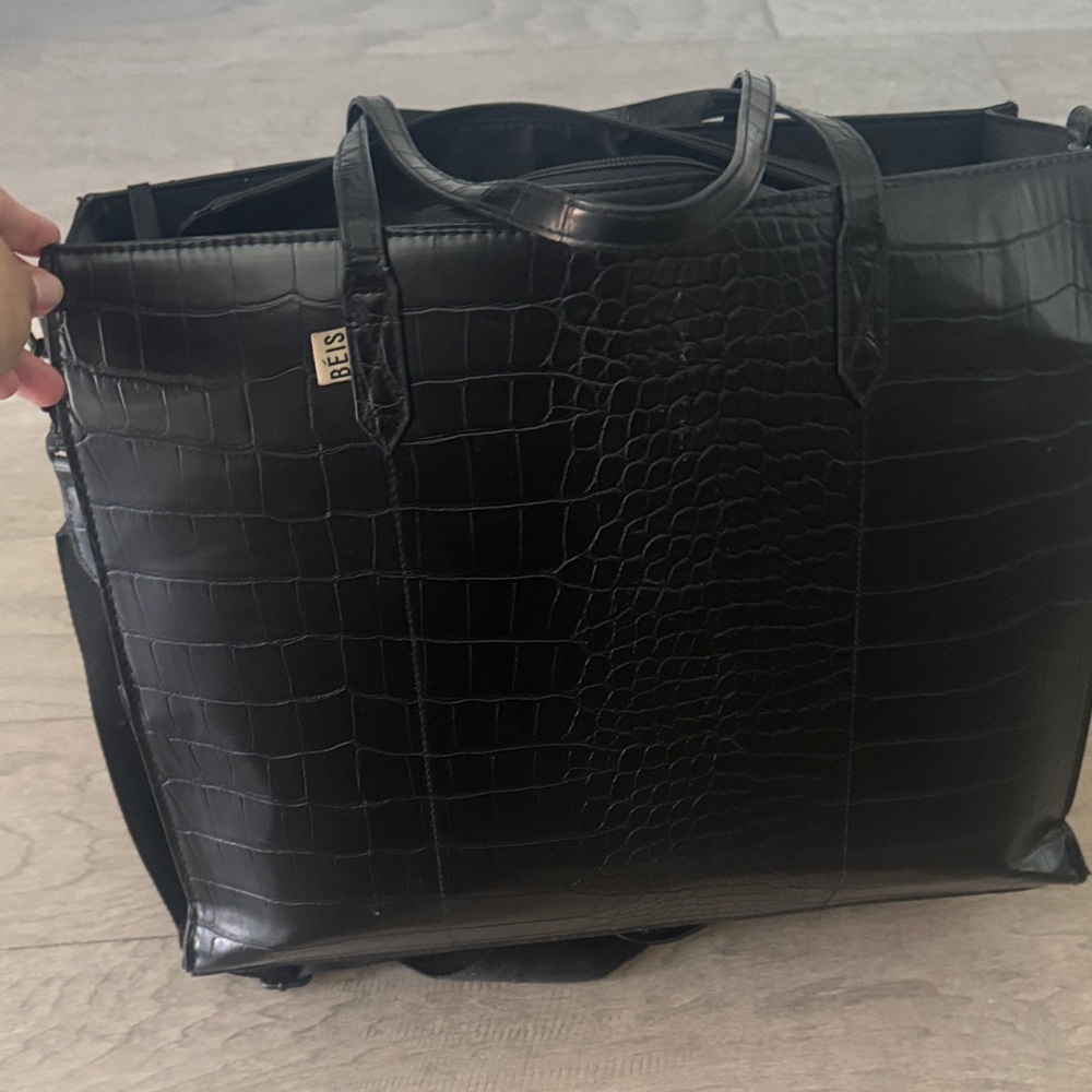 BEIS Black Croc-Embossed Tote Bag